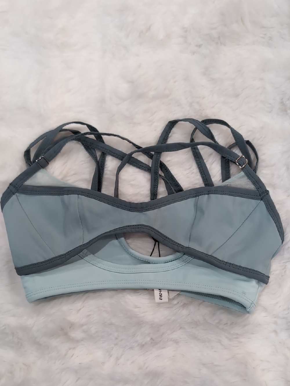 For Love And Lemons Light Blue and Slate Strappy Sports Bralette